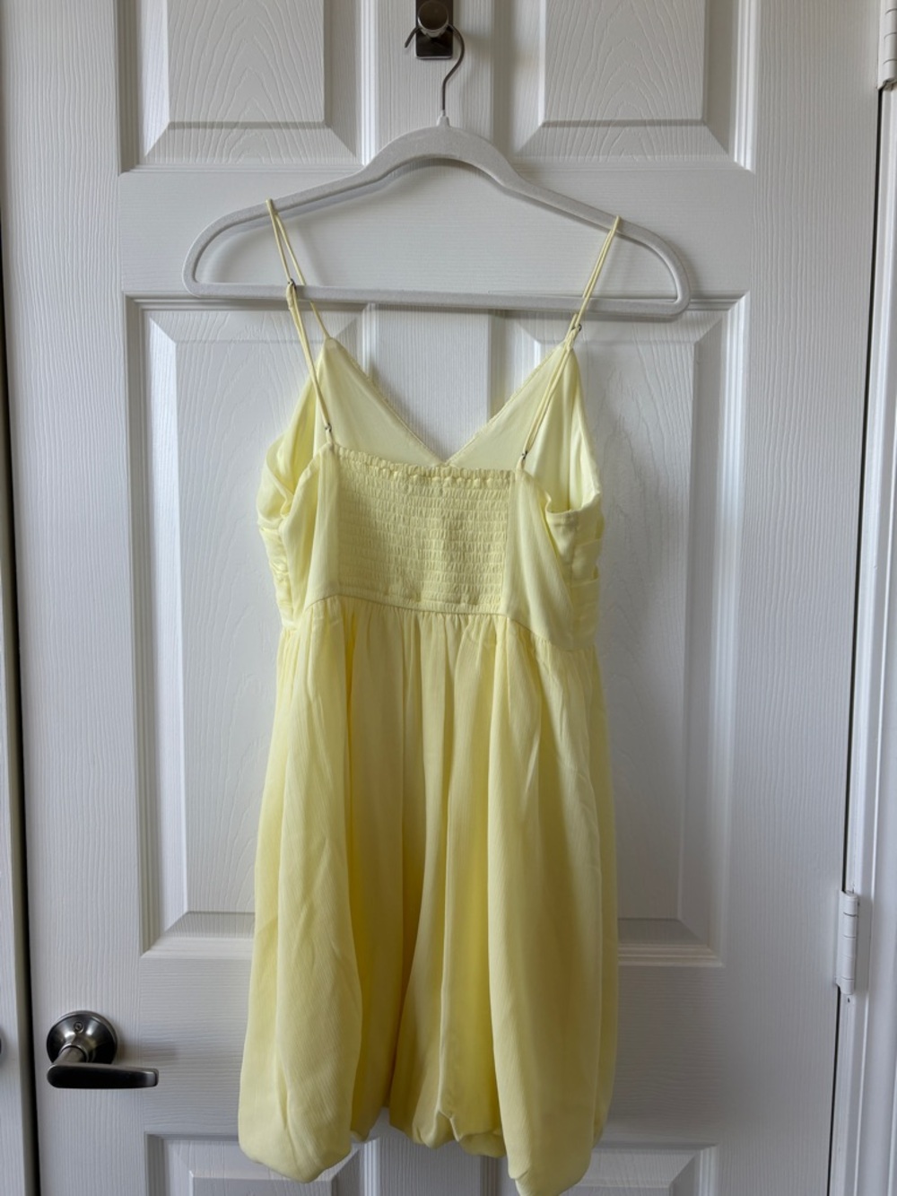 Abercrombie & Fitch Sheer Bubble Hem Mini Dress in Pastel Yellow - Size Small - Picture 3 of 4